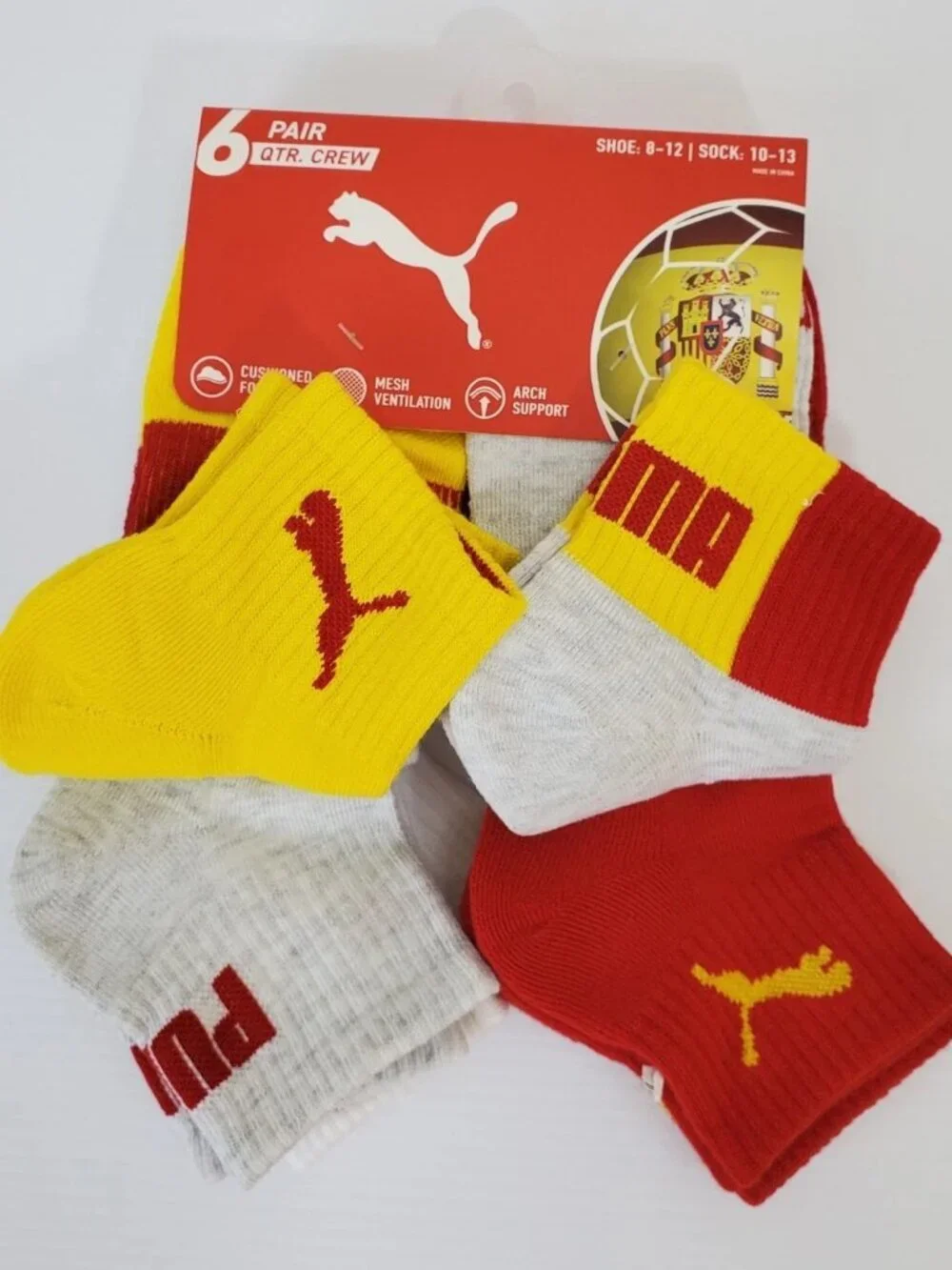 PUMA QUARTER CREW MEN'S SOCKS 6 PAIR SIZE SHOE 8-12 SOCK 10-13 ESPAÑA SOCCER